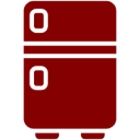 Red refrigerator icon on black background