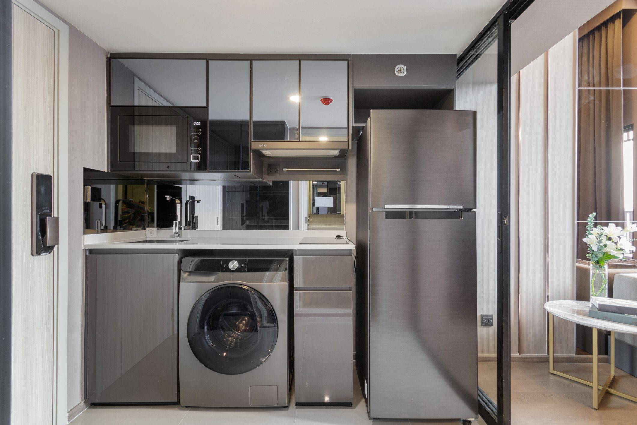 Modern simple small kitchen corner in the grey and white kitchen kitchen